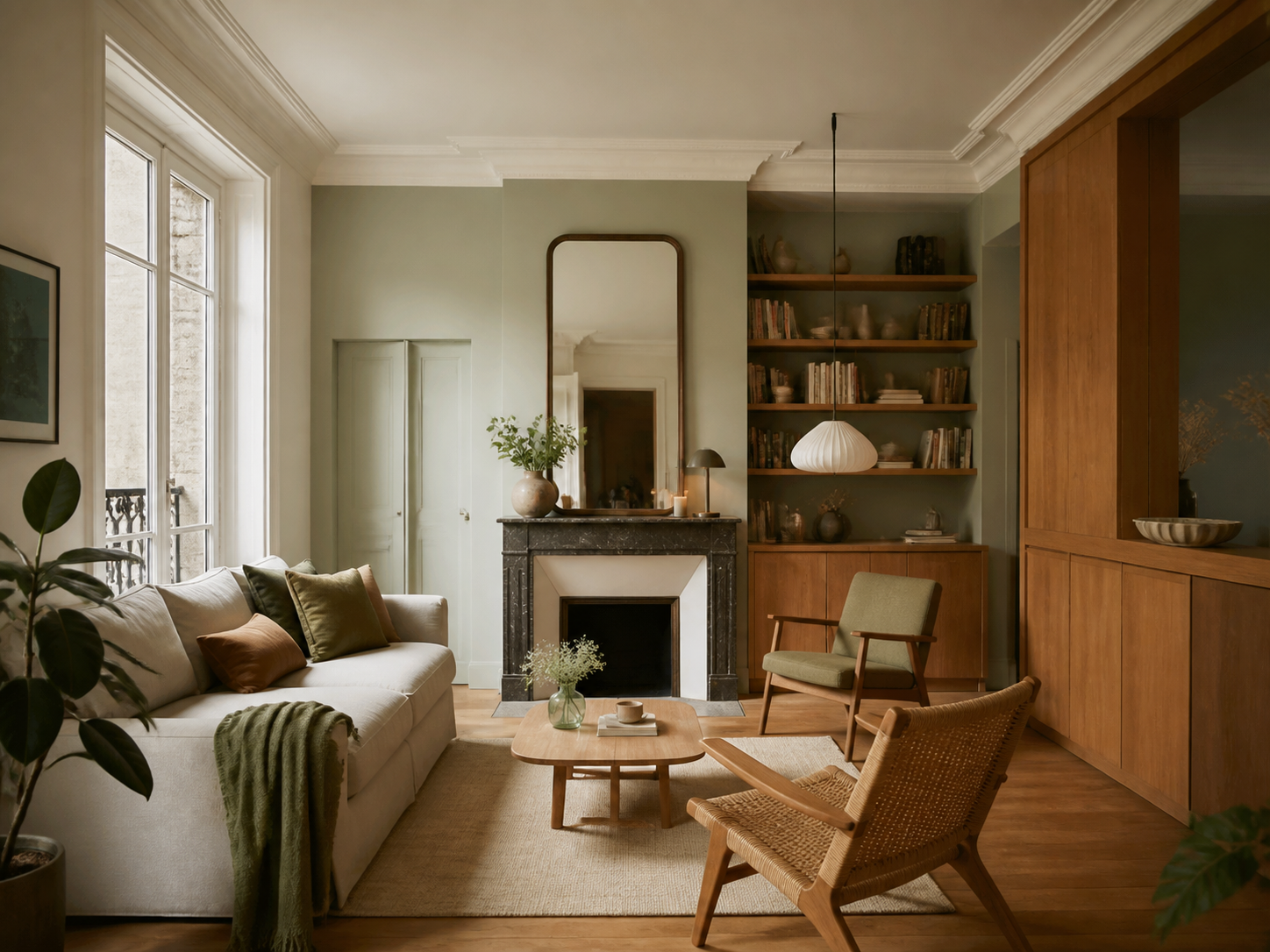 Séjour rénové aux teintes naturelles